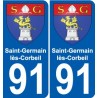 91 Saint-Germain-lès-Corbeil escudo de armas de la etiqueta engomada de la placa de pegatinas de la ciudad