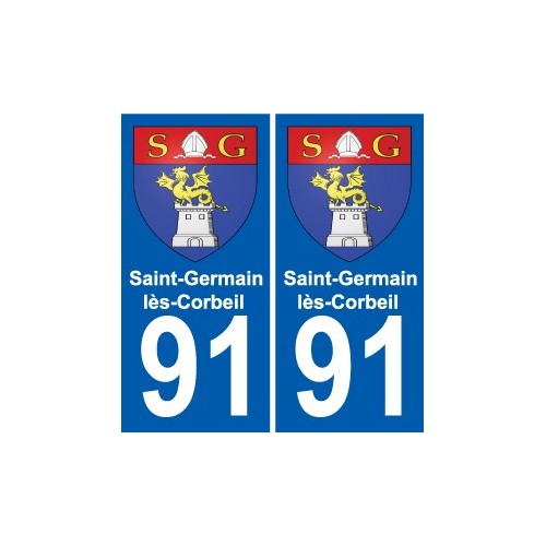 91 Saint-Germain-lès-Corbeil escudo de armas de la etiqueta engomada de la placa de pegatinas de la ciudad
