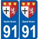 91 Saint-Vrain escudo de armas de la etiqueta engomada de la placa de pegatinas de la ciudad