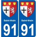 91 Saint-Vrain escudo de armas de la etiqueta engomada de la placa de pegatinas de la ciudad