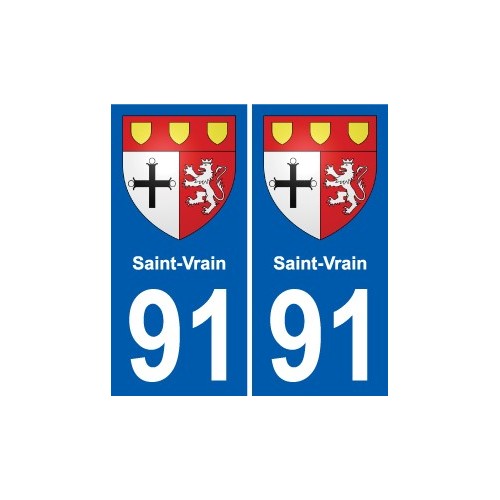 91 Saint-Vrain escudo de armas de la etiqueta engomada de la placa de pegatinas de la ciudad