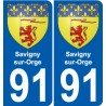 91 Savigny-sur-Orge escudo de armas de la etiqueta engomada de la placa de pegatinas de la ciudad