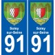 91 Soisy-sur-Seine escudo de armas de la etiqueta engomada de la placa de pegatinas de la ciudad