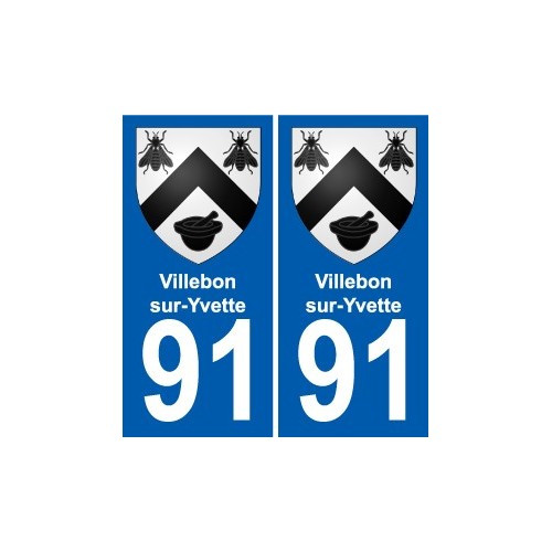 91 Villebon-sur-Yvette escudo de armas de la etiqueta engomada de la placa de pegatinas de la ciudad