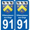 91 Villemoisson-sur-Orge escudo de armas de la etiqueta engomada de la placa de pegatinas de la ciudad