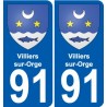 91 Villiers-sur-Orge escudo de armas de la etiqueta engomada de la placa de pegatinas de la ciudad
