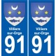91 Villiers-sur-Orge escudo de armas de la etiqueta engomada de la placa de pegatinas de la ciudad