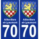 70 Aillevillers-et-Lyaumont escudo de armas de la etiqueta engomada de la placa de pegatinas de la ciudad
