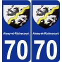 70 Aisey-et-Richecourt escudo de armas de la etiqueta engomada de la placa de pegatinas de la ciudad