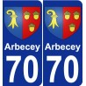 70 Arbecey escudo de armas de la etiqueta engomada de la placa de pegatinas de la ciudad