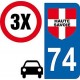 3 autocollants Style plaque immatriculation auto Département 74 Haute Savoie sticker