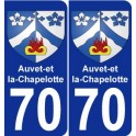 70 Auvet-et-la-Chapelotte escudo de armas de la etiqueta engomada de la placa de pegatinas de la ciudad