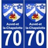 70 Auvet-et-la-Chapelotte escudo de armas de la etiqueta engomada de la placa de pegatinas de la ciudad