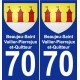 70 Beaujeu-Saint-Vallier-Pierrejux-et-Quitteur escudo de armas de la etiqueta engomada de la placa de pegatinas de la ciudad