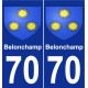 70 Belonchamp escudo de armas de la etiqueta engomada de la placa de pegatinas de la ciudad