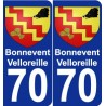 70 Bonnevent-Velloreille escudo de armas de la etiqueta engomada de la placa de pegatinas de la ciudad