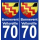 70 Bonnevent-Velloreille escudo de armas de la etiqueta engomada de la placa de pegatinas de la ciudad