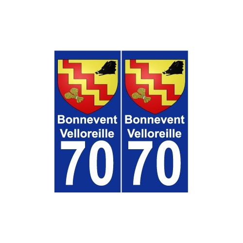 70 Bonnevent-Velloreille escudo de armas de la etiqueta engomada de la placa de pegatinas de la ciudad