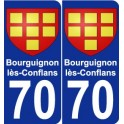 70 Bourguignon-lès-Conflans escudo de armas de la etiqueta engomada de la placa de pegatinas de la ciudad
