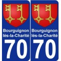 70 Bourguignon-lès-la-Charité escudo de armas de la etiqueta engomada de la placa de pegatinas de la ciudad