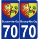 70 Bucey-lès-Gy escudo de armas de la etiqueta engomada de la placa de pegatinas de la ciudad