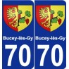 70 Bucey-lès-Gy escudo de armas de la etiqueta engomada de la placa de pegatinas de la ciudad