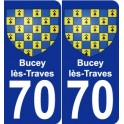 70 Bucey-lès-Traves escudo de armas de la etiqueta engomada de la placa de pegatinas de la ciudad