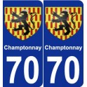 70 Champtonnay escudo de armas de la etiqueta engomada de la placa de pegatinas de la ciudad
