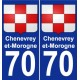 70 Chenevrey-et-Morogne escudo de armas de la etiqueta engomada de la placa de pegatinas de la ciudad