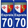 70 Esprels blason autocollant plaque stickers ville