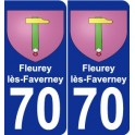 70 Fleurey-lès-Faverney escudo de armas de la etiqueta engomada de la placa de pegatinas de la ciudad