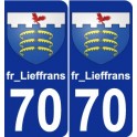 70 fr_Lieffrans escudo de armas de la etiqueta engomada de la placa de pegatinas de la ciudad