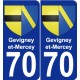 70 Gevigney-et-Mercey escudo de armas de la etiqueta engomada de la placa de pegatinas de la ciudad
