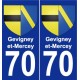 70 Gevigney-et-Mercey escudo de armas de la etiqueta engomada de la placa de pegatinas de la ciudad