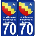 70 La Villeneuve-Bellenoye-et-la-Maize escudo de armas de la etiqueta engomada de la placa de pegatinas de la ciudad