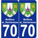 70 Moffans_et_Vacheresse escudo de armas de la etiqueta engomada de la placa de pegatinas de la ciudad