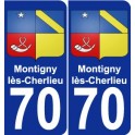 70 Montigny-lès-Cherlieu escudo de armas de la etiqueta engomada de la placa de pegatinas de la ciudad