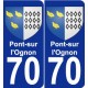 70 Pont-sur-l'Ognon escudo de armas de la etiqueta engomada de la placa de pegatinas de la ciudad