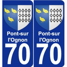 70 Pont-sur-l'Ognon escudo de armas de la etiqueta engomada de la placa de pegatinas de la ciudad