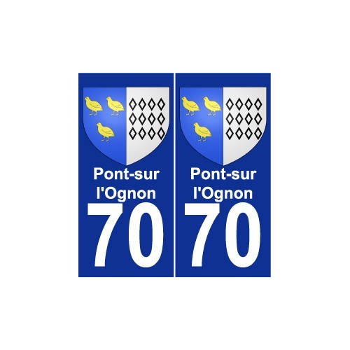 70 Pont-sur-l'Ognon escudo de armas de la etiqueta engomada de la placa de pegatinas de la ciudad