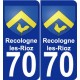 70 Recologne-les-Rioz escudo de armas de la etiqueta engomada de la placa de pegatinas de la ciudad