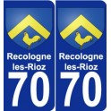 70 Recologne-les-Rioz escudo de armas de la etiqueta engomada de la placa de pegatinas de la ciudad