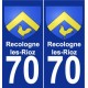 70 Recologne-les-Rioz escudo de armas de la etiqueta engomada de la placa de pegatinas de la ciudad
