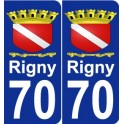 70 Rigny escudo de armas de la etiqueta engomada de la placa de pegatinas de la ciudad
