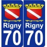 70 Rigny blason autocollant plaque stickers ville