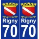 70 Rigny escudo de armas de la etiqueta engomada de la placa de pegatinas de la ciudad