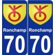 70 Ronchamp escudo de armas de la etiqueta engomada de la placa de pegatinas de la ciudad