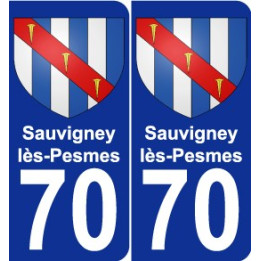 70 Sauvigney-lès-Pesmes escudo de armas de la etiqueta engomada de la placa de pegatinas de la ciudad