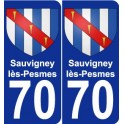 70 Sauvigney-lès-Pesmes escudo de armas de la etiqueta engomada de la placa de pegatinas de la ciudad