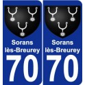 70 Sorans-lès-Breurey escudo de armas de la etiqueta engomada de la placa de pegatinas de la ciudad